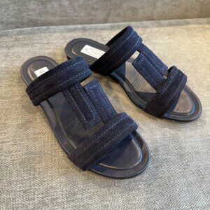 TOD'S Navy Suede T Slides Sandals
